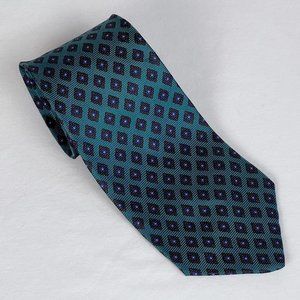 Vintage green and blue diamond geometric print silk tie